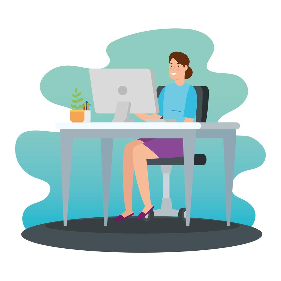 woman working at home in the computer vector