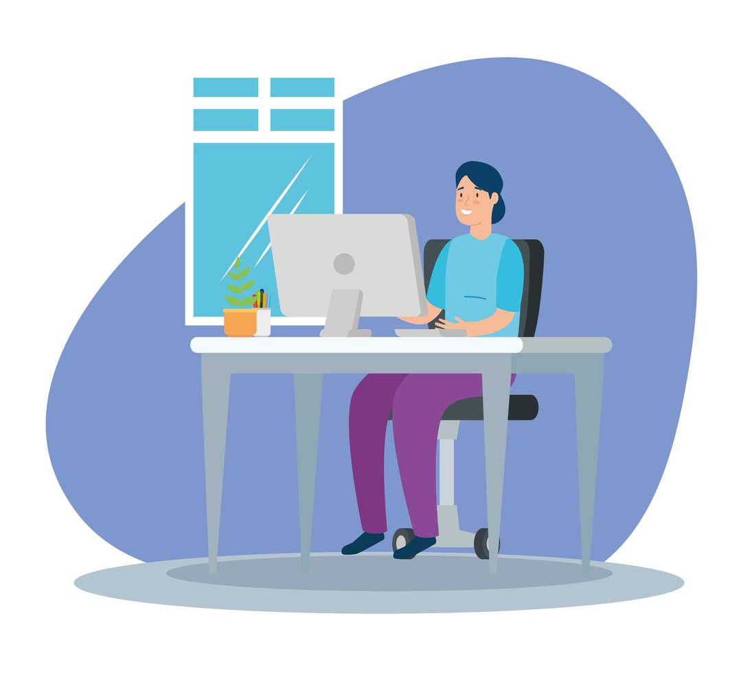 woman working at home in the computer vector
