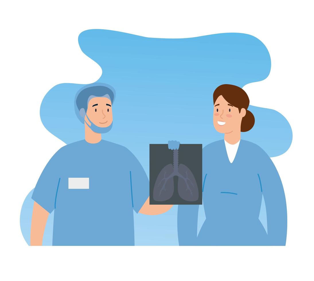 trabajadores de la salud con rayos x de pulmones vector