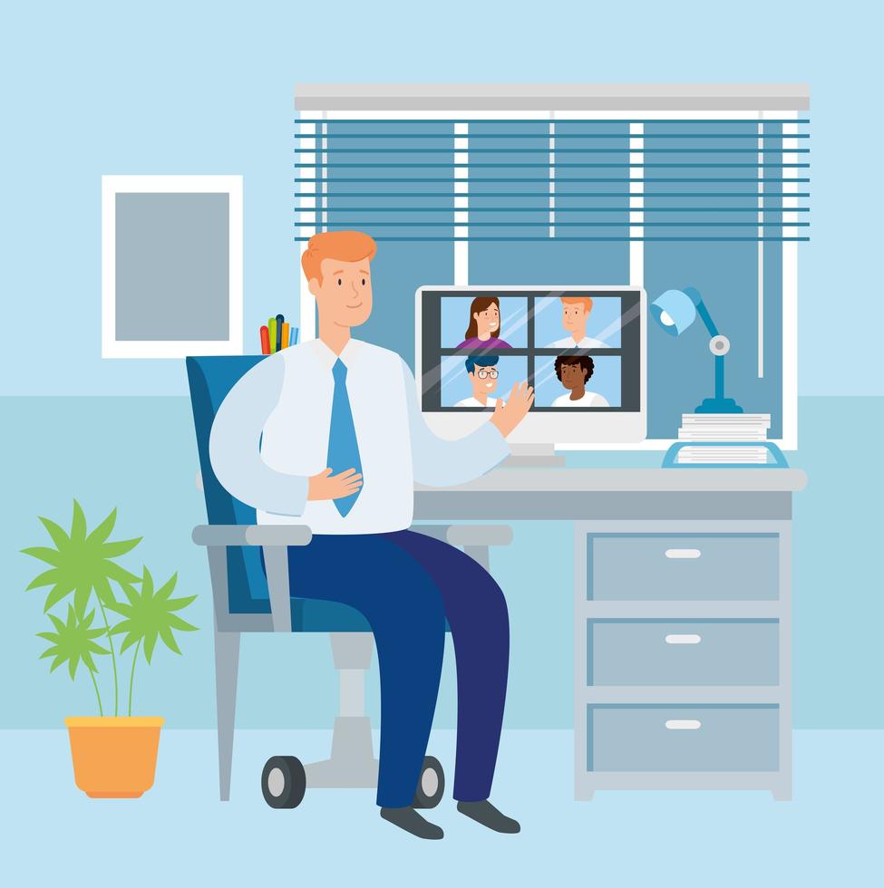 scene of businessman working from home vector