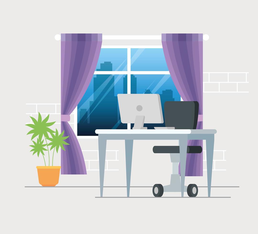 workplace with desk and computer background vector