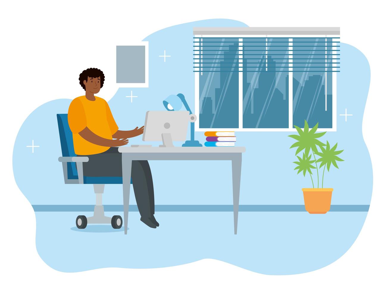 Afro man working from home in living room vector