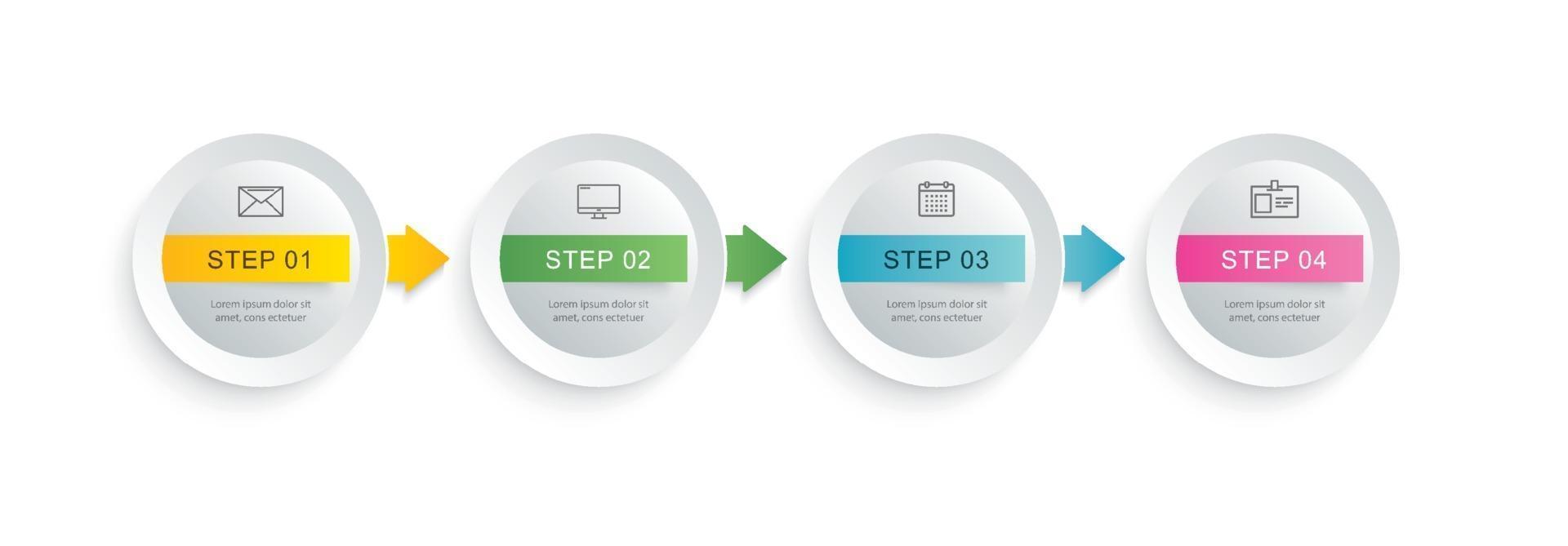 4 circle step infographic with abstract timeline template. Presentation step business modern background. vector
