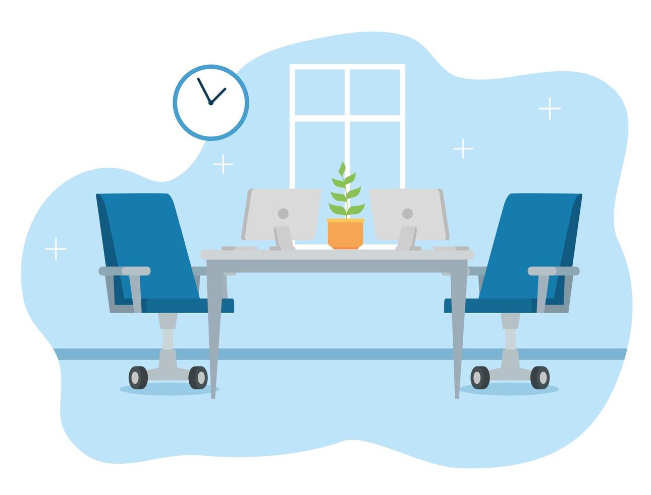 workplace with desk and computer background vector