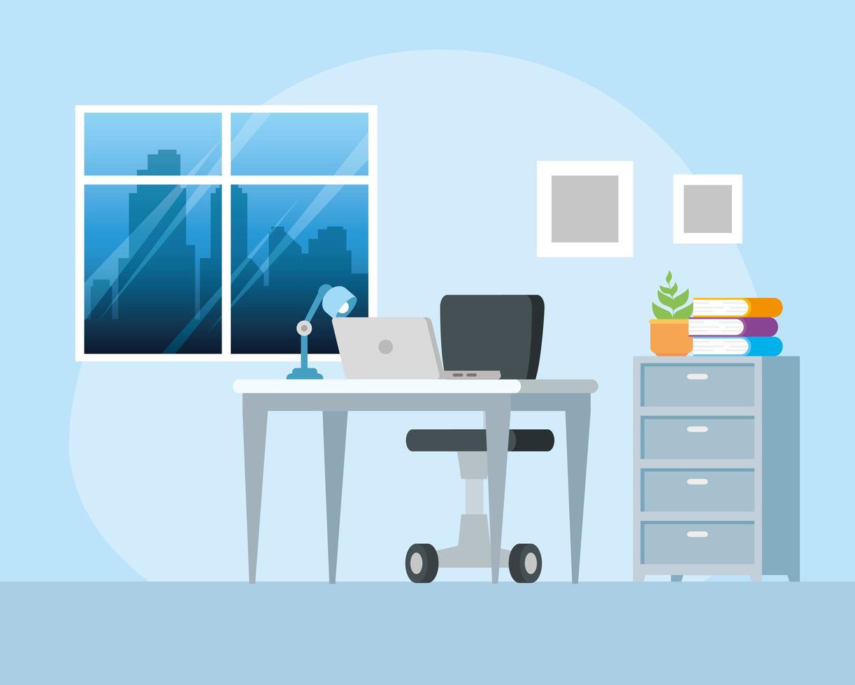 workplace with desk and laptop background vector