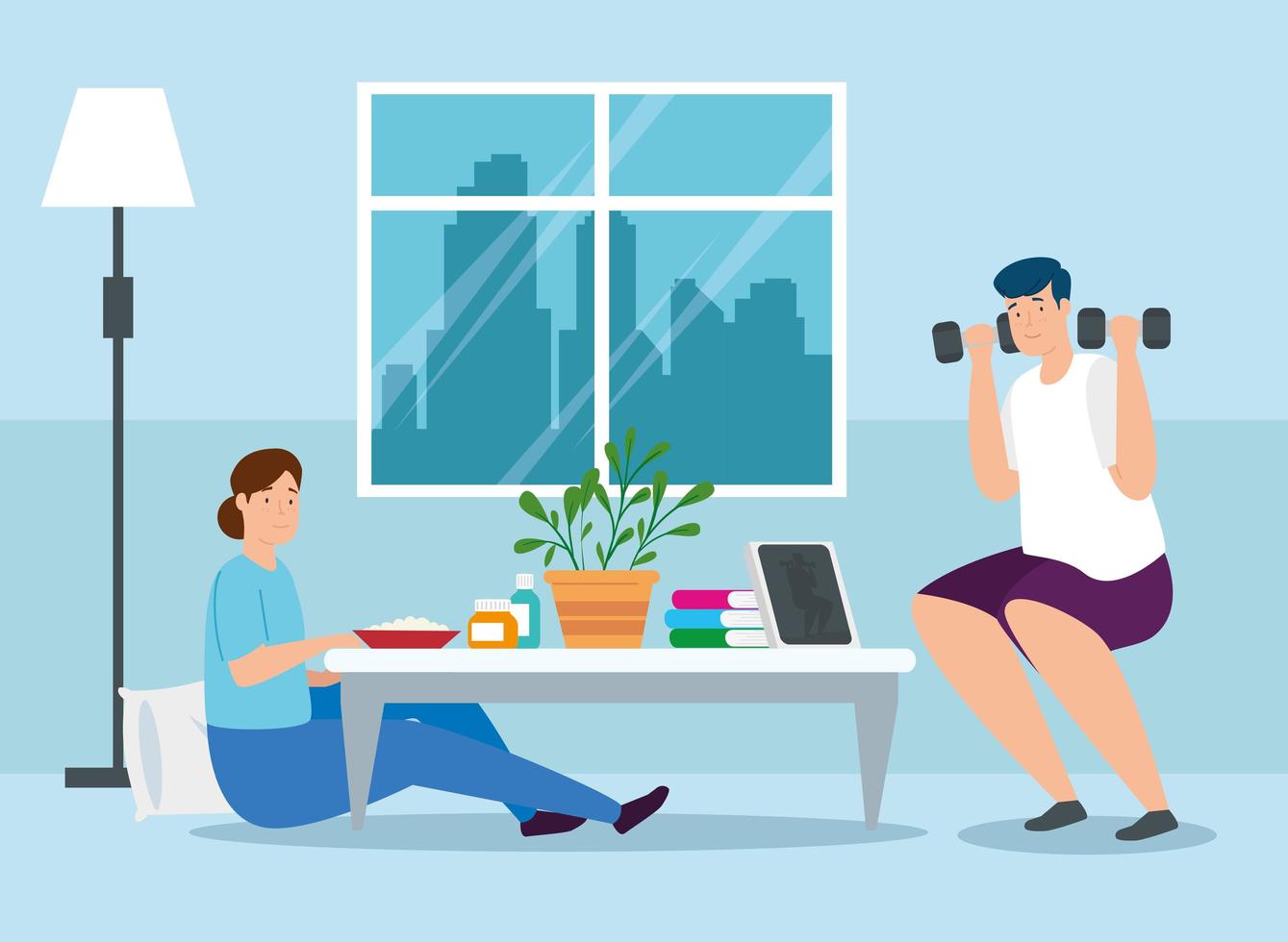 campaign stay at home with couple in the living room vector