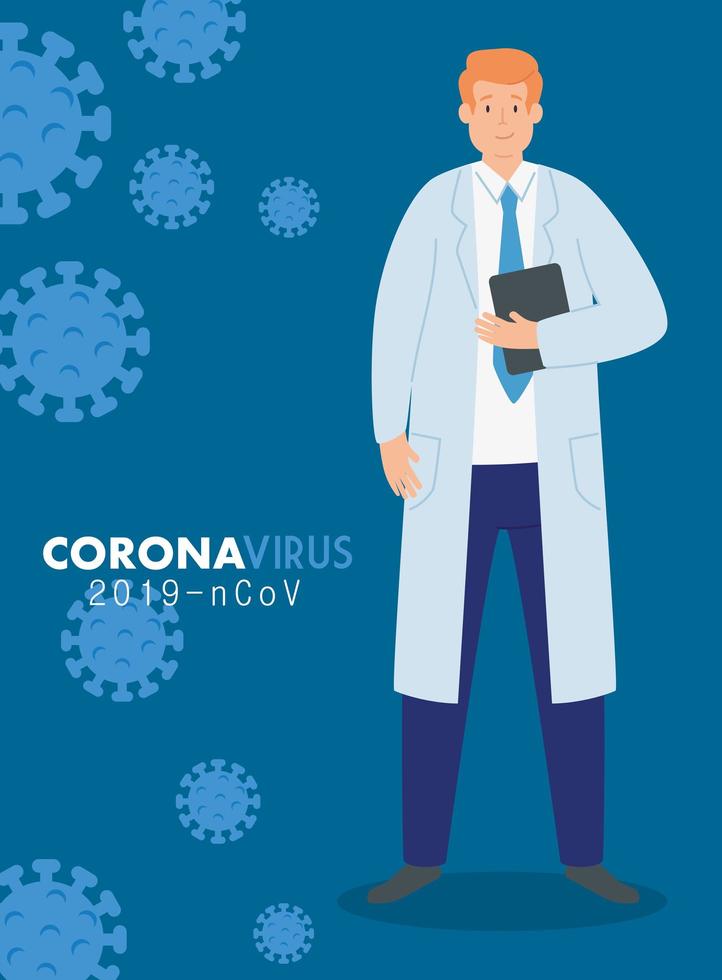 doctor en cartel de coronavirus 2019 ncov vector