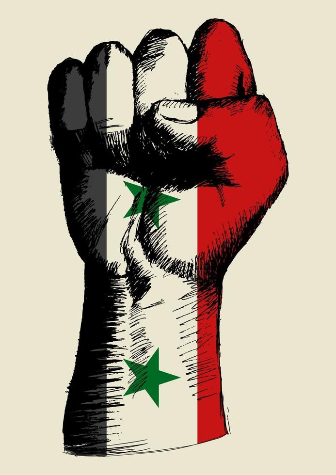 Sketch illustration of a fist with Syria insignia. Spirit Of A Nation vector