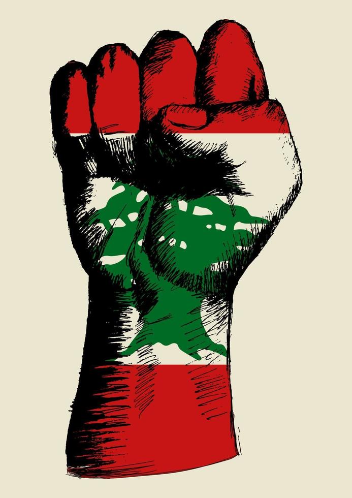 Sketch illustration of a fist with Lebanon insignia. Spirit Of A Nation vector