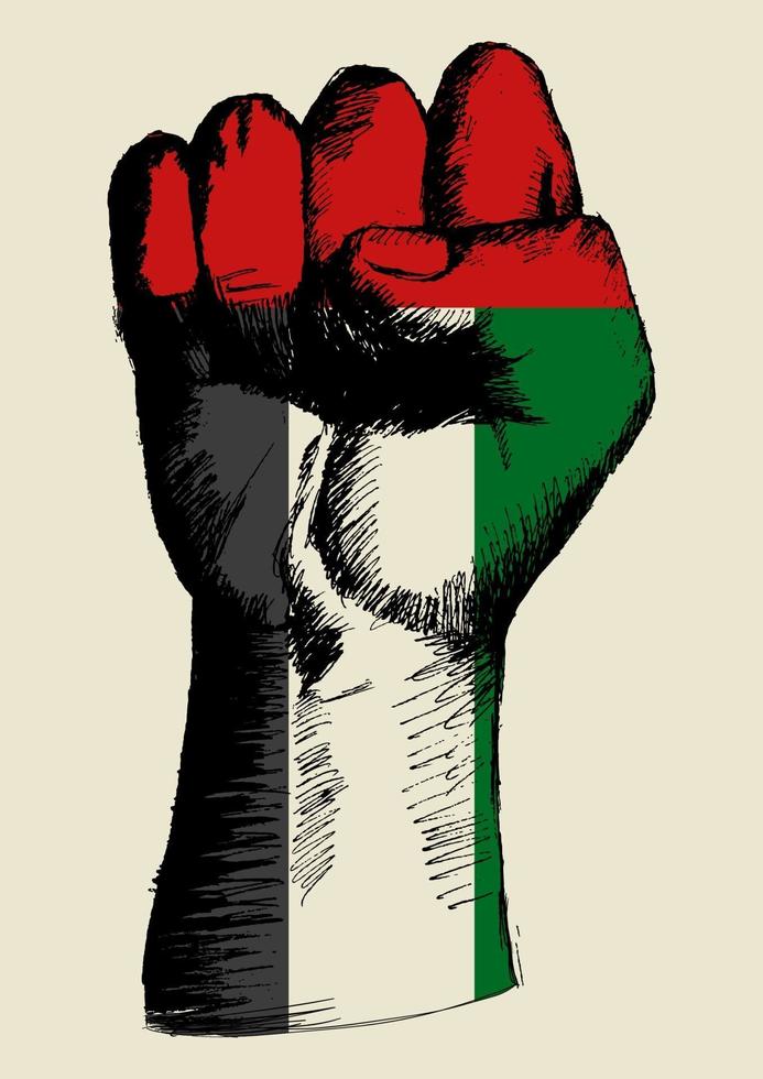 Sketch illustration of a fist with United Arab Emirates insignia. Spirit Of A Nation vector