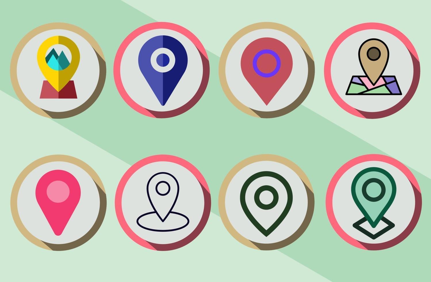 Set of colorful Map Pin icons with different color and style vector