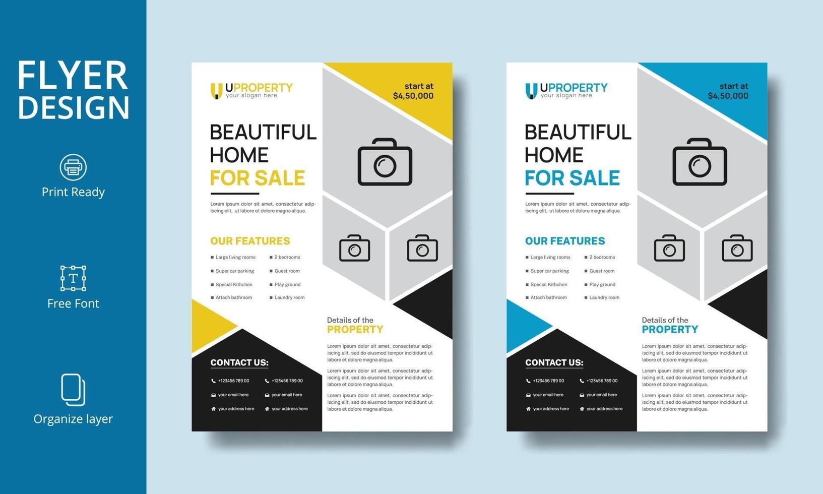 Beautiful Modern Yellow and Blue Real Estate Flyer Design vector