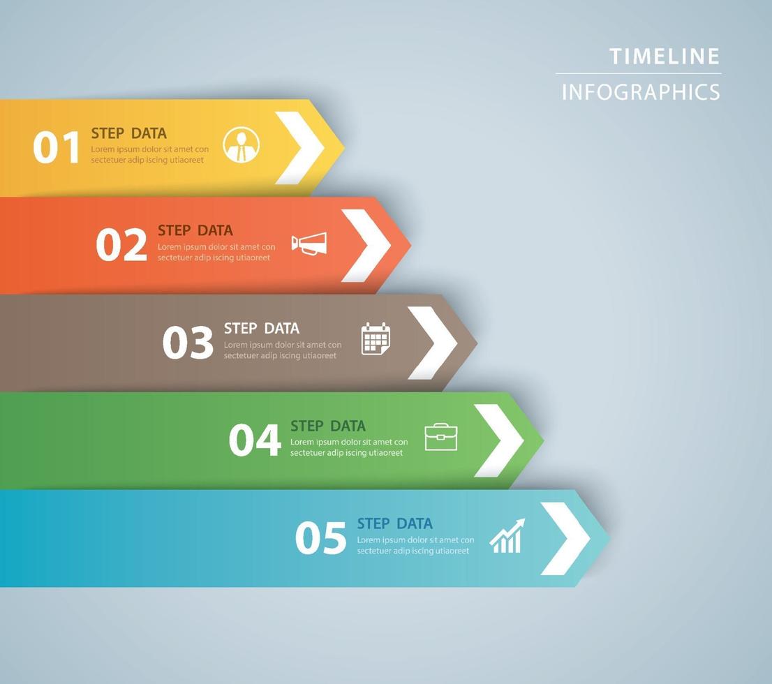 Plantilla de índice de papel de pestaña de infografías de 5 datos. ilustración vectorial resumen de antecedentes. se puede utilizar para el diseño de flujo de trabajo, paso empresarial, banner, diseño web. vector