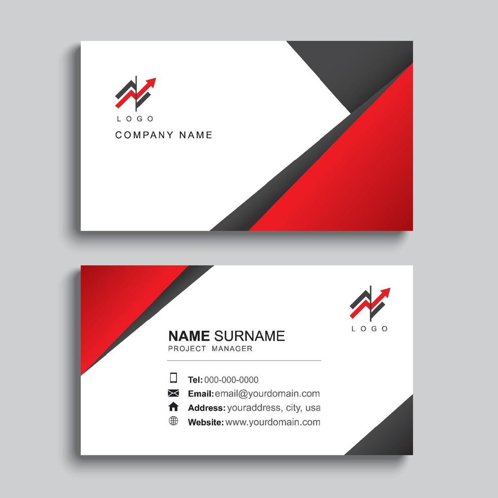 Minimal business card print template design. Black and red color simple clean layout. vector