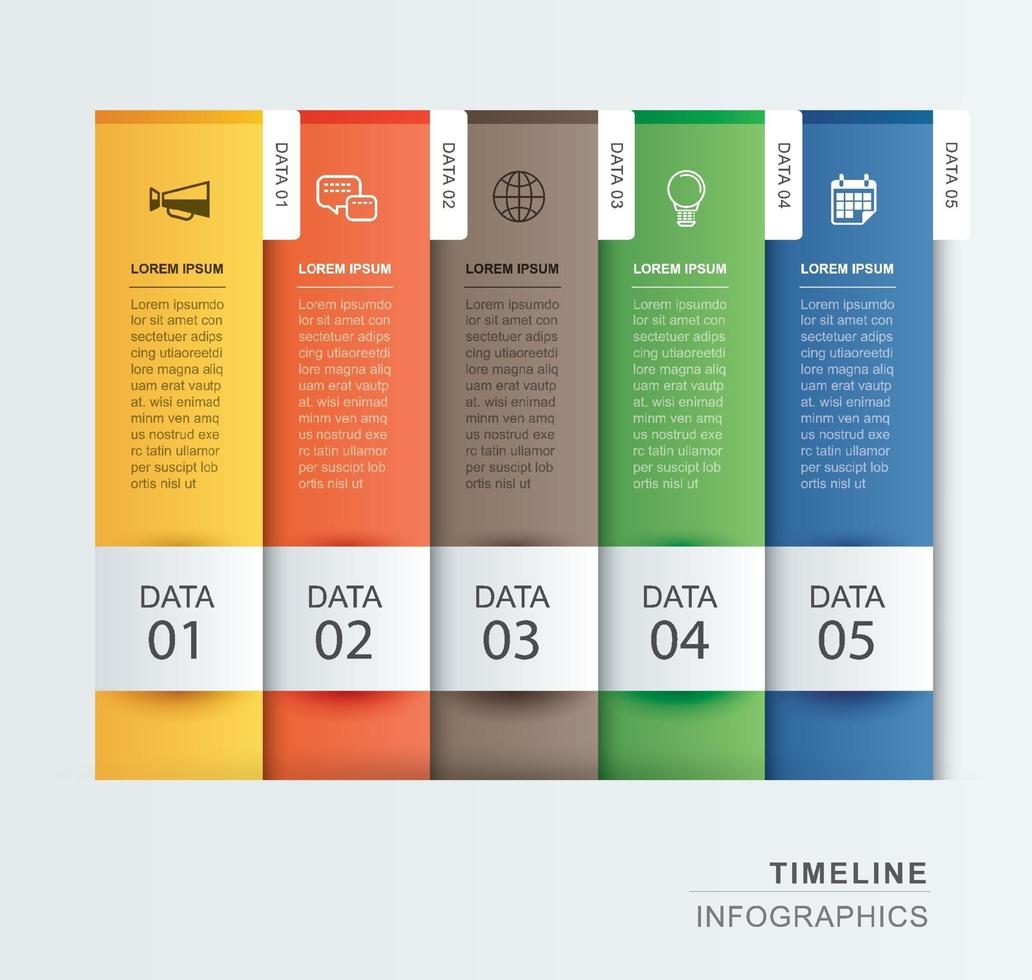 5 data infographics tab paper index template. Vector illustration abstract background. Can be used for workflow layout, business step, banner, web design.