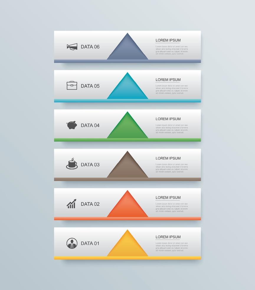 Plantilla de índice de papel de ficha de infografías de línea de tiempo de 6 pasos de datos. ilustración vectorial resumen de antecedentes. se puede utilizar para diseño de flujo de trabajo, banner, diseño web. vector