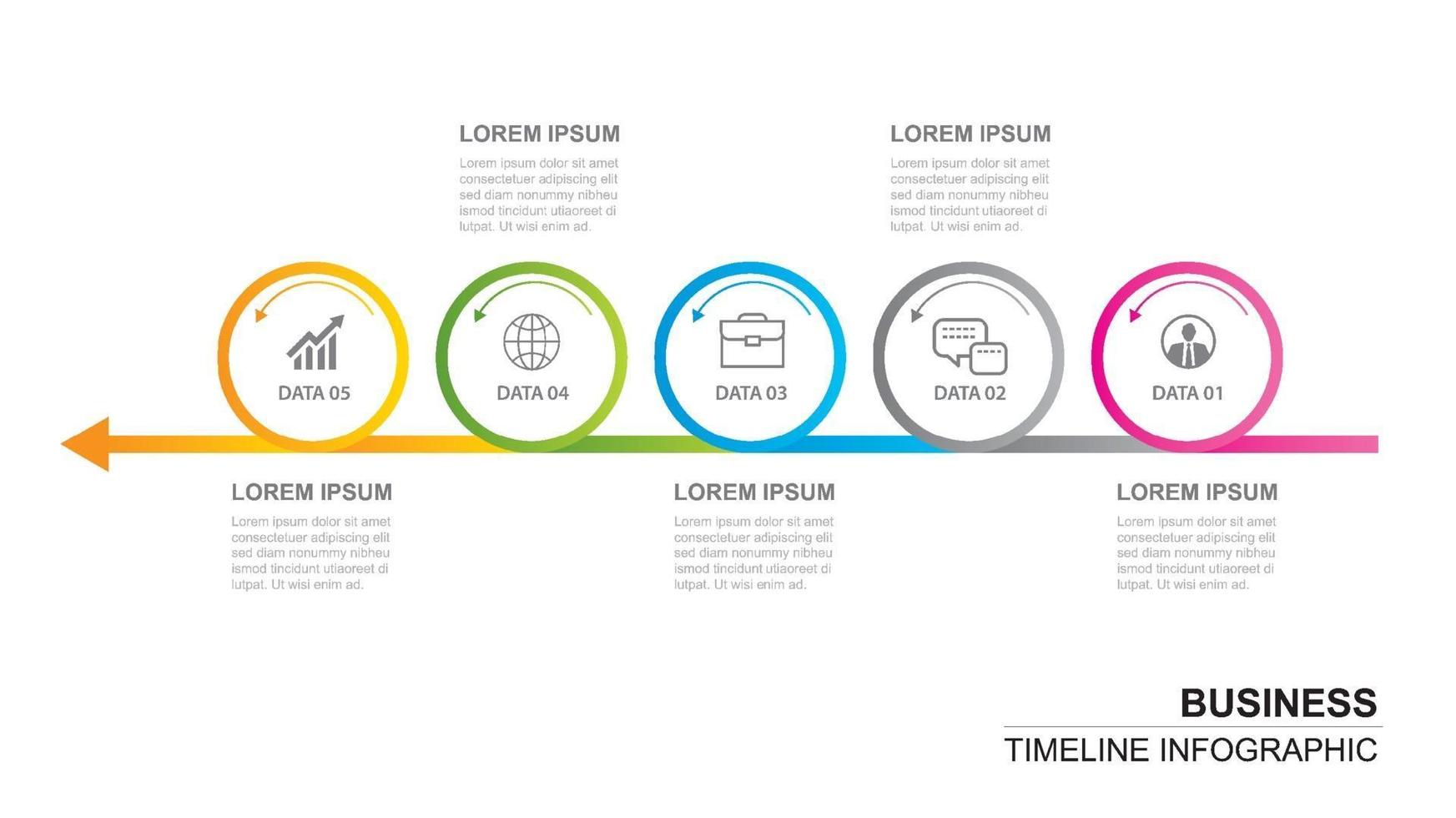 Infografía de 5 círculos con plantilla de línea de tiempo abstracta. paso de presentación fondo moderno de negocios. vector