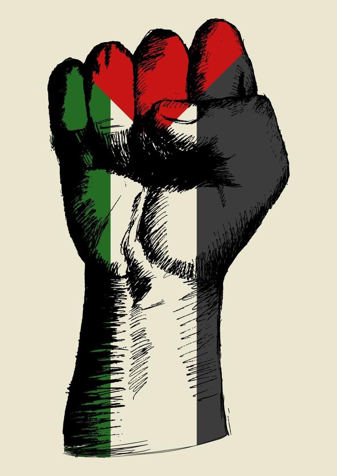 Ilustración de boceto de un puño con la insignia de Palestina. espíritu de una nación vector