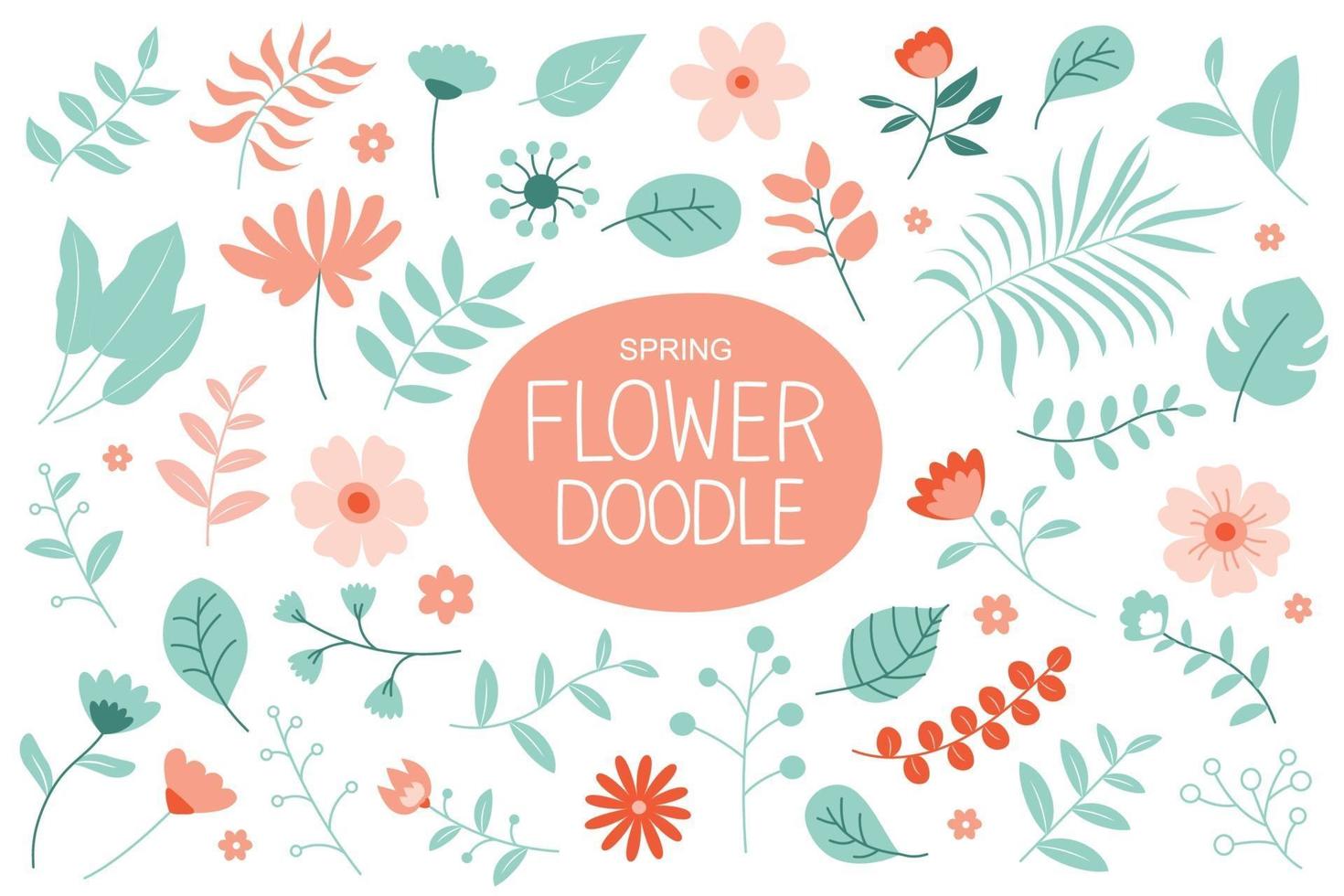 Spring flowers set with pastel color. Floral and leaves elements collection. vector