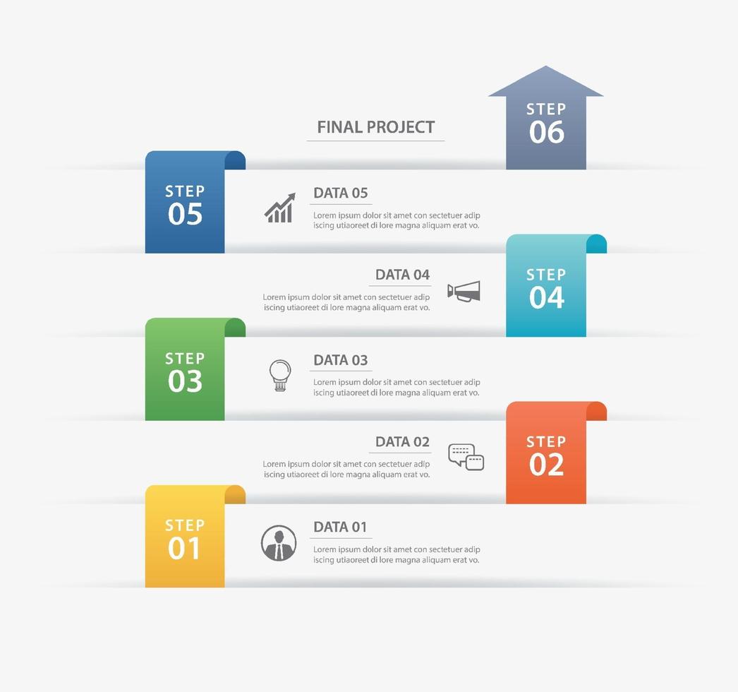 6 data infographics timeline tab paper index template. Vector illustration abstract background. Can be used for workflow layout, business step, banner, web design.