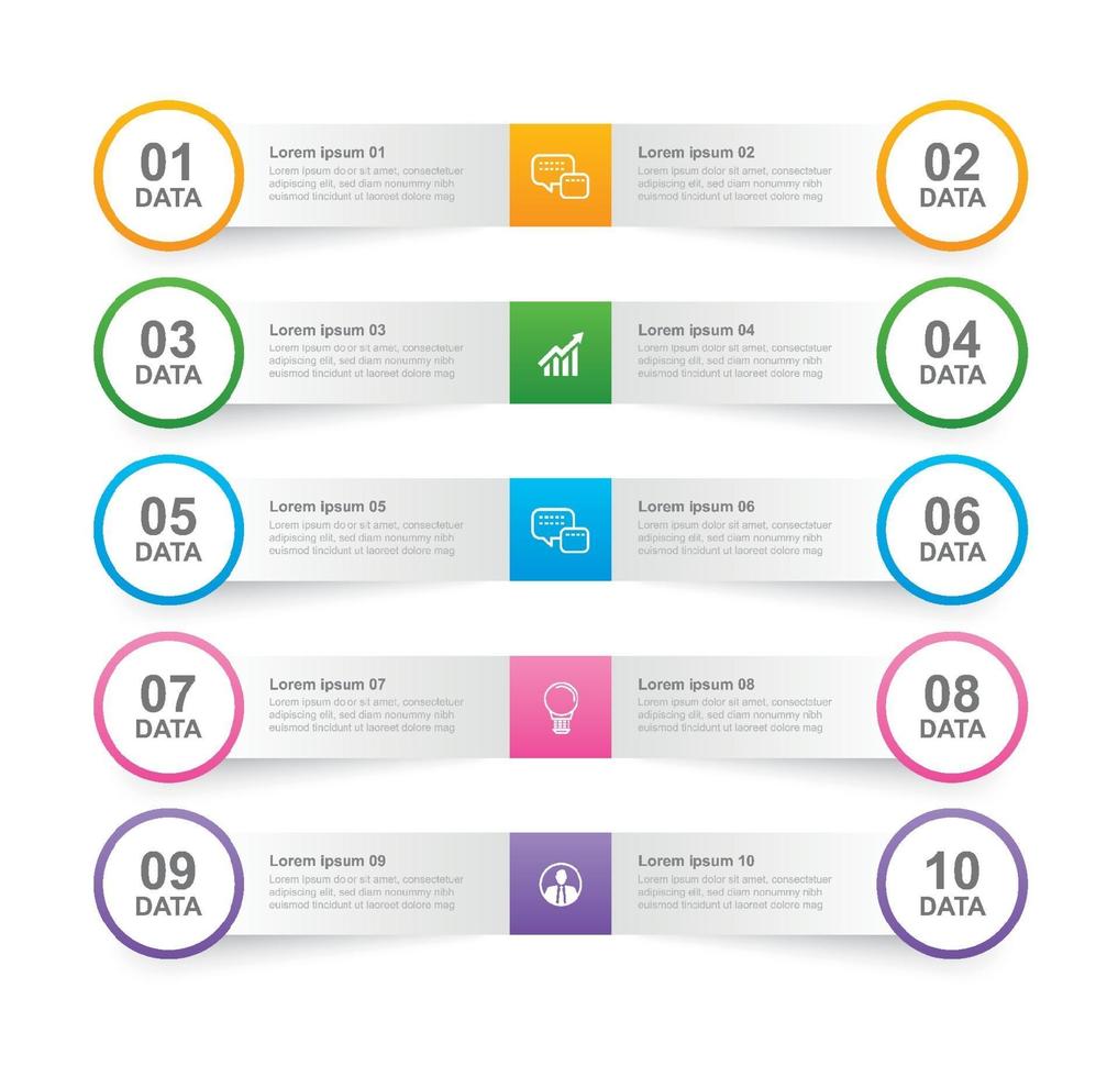 Infographics tab in horizontal paper index with 10 data template. Vector illustration abstract background. Can be used for workflow layout, business step, banner, web design.