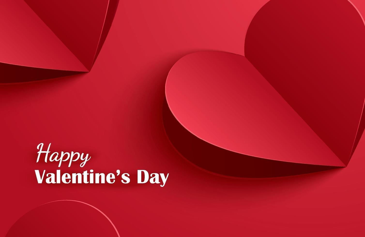 Happy valentines day greeting cards with paper hearts on red pastel background. vector