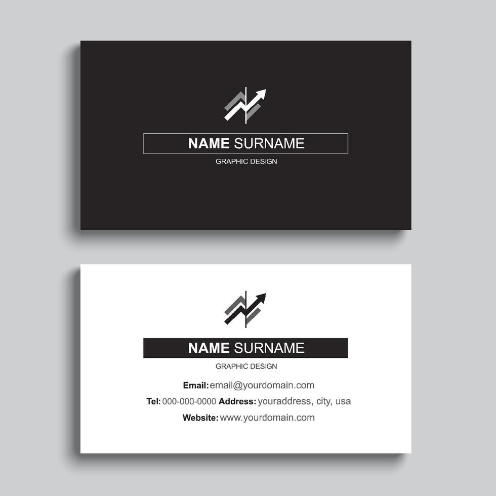 Minimal business card print template design. Black color and simple clean layout. vector