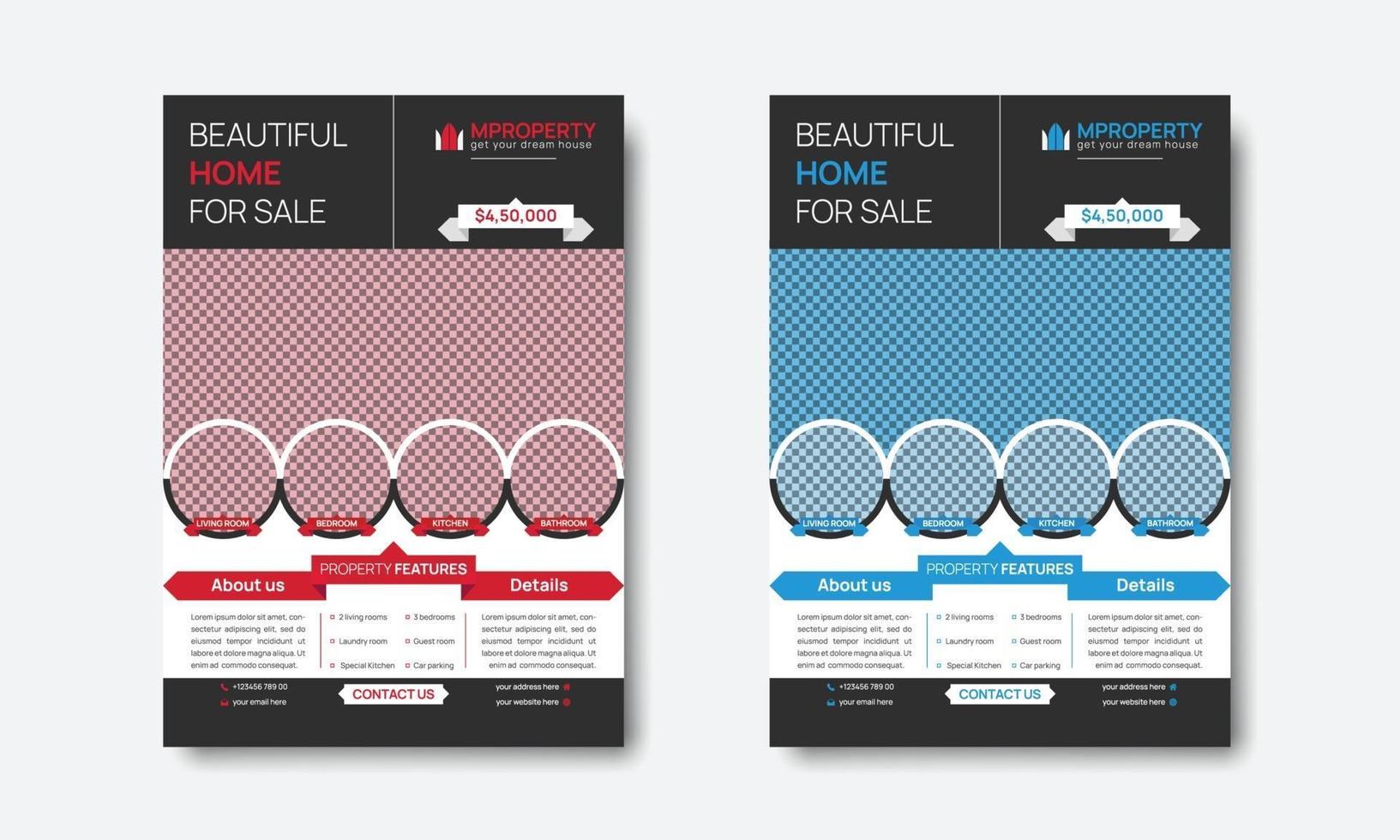 Creative Professional Real Estate Property Red and Blue Flyer Design vector