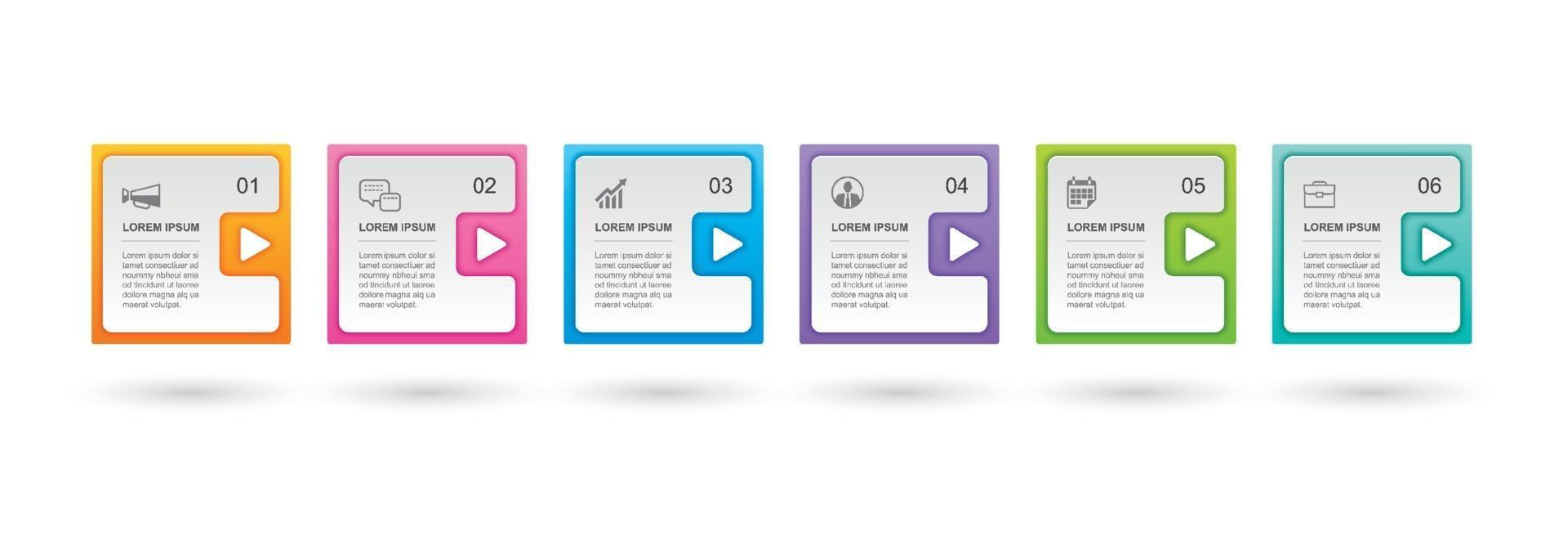 Infographics rectangle paper index with 6 data template. Vector illustration abstract background. Can be used for workflow layout, business step, banner, web design.