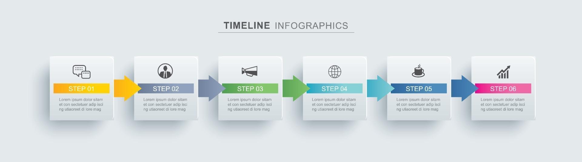 6 infographic timeline rectangle template business concept. Vector can be used for workflow layout, diagram, number step up options, web design, annual report