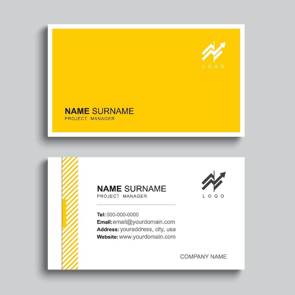 Minimal business card print template design. Yellow pastel color and simple clean layout. vector