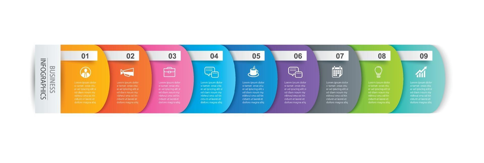 Infographics tab paper index with 9 data template. Vector illustration abstract background. Can be used for workflow layout, business step, banner, web design.