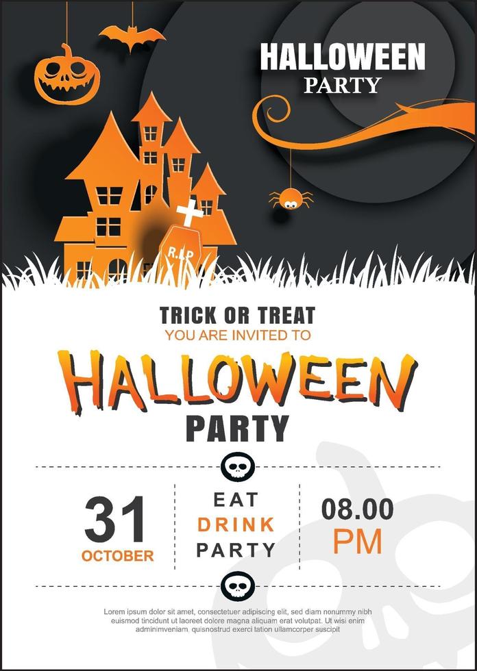 Halloween invitation party poster template. Use for greeting card, flyer, banner, poster, vector illustration.