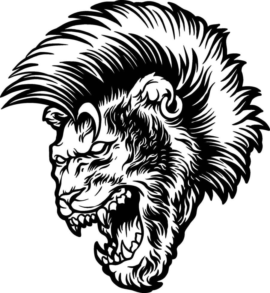 león enojado con ilustración de pelo mohawk vector