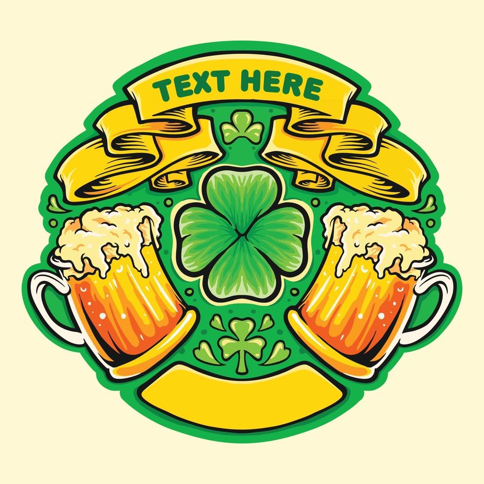 Two Beer Glasses Cheers St Patricks Day Badge vector