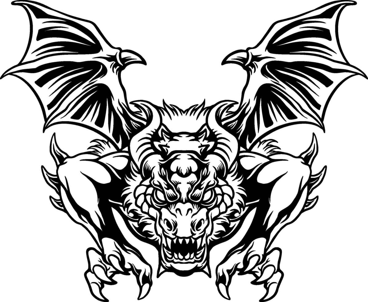 Angry dragon attack illustration vector