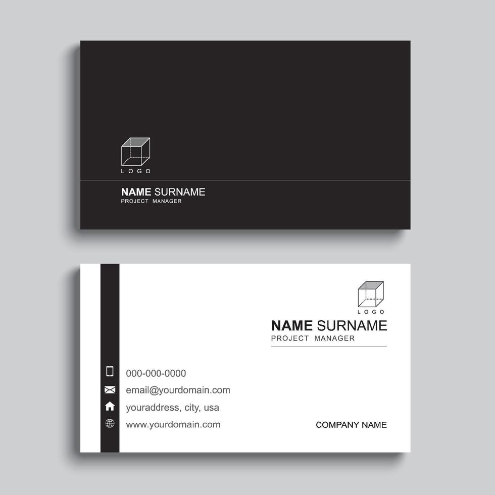 Minimal business card print template design. Black color and simple clean layout. vector