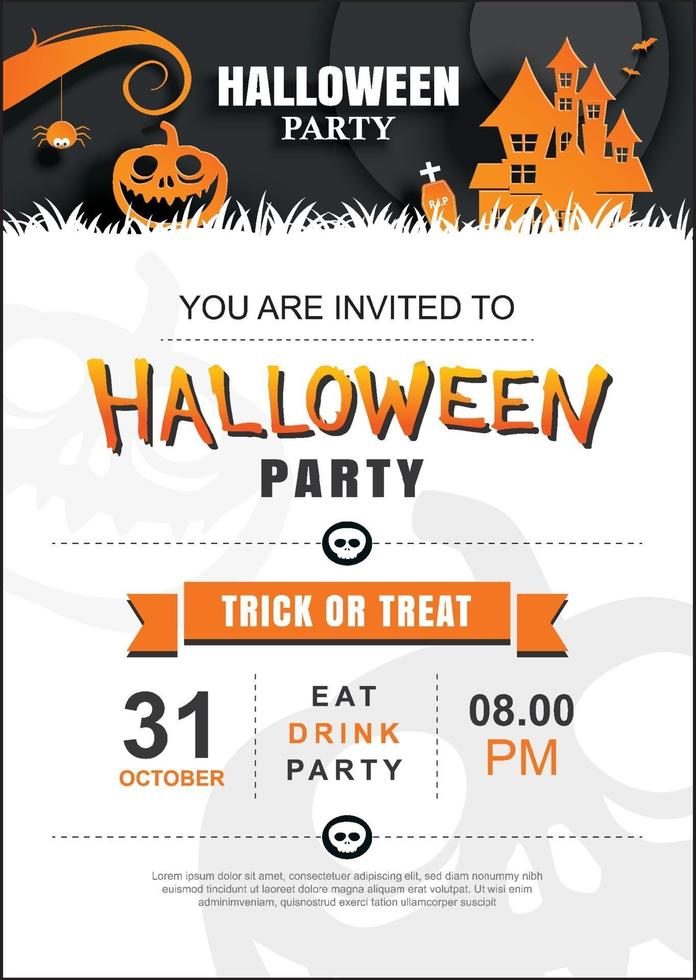 Halloween invitation party poster template. Use for greeting card, flyer, banner, poster, vector illustration.