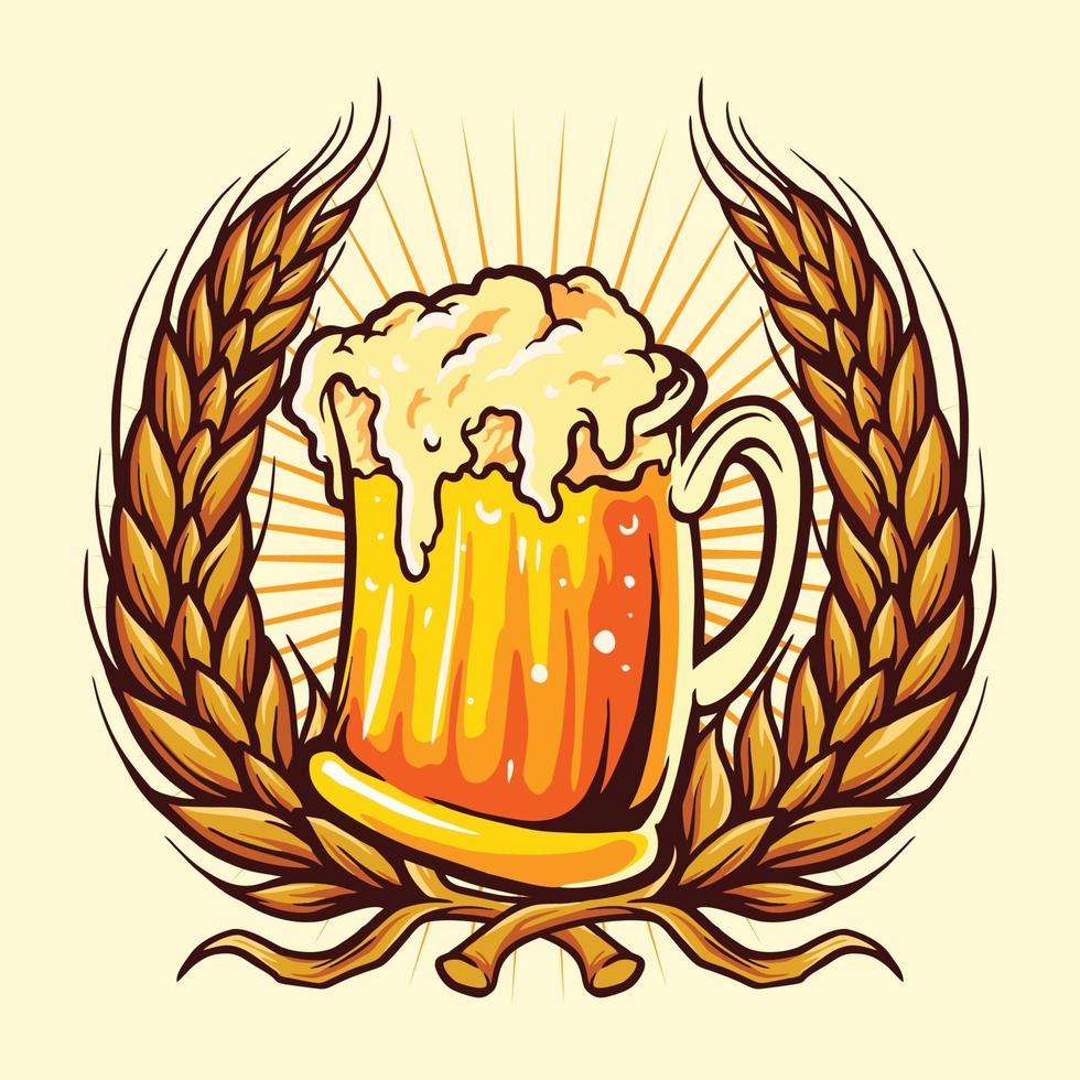 Beer Glasses Badge with Wheat vector