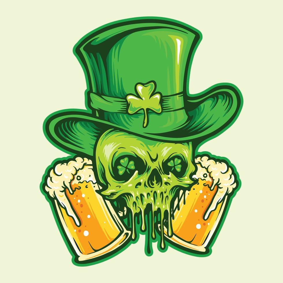 St Patrick Skull with two beer glasses vector