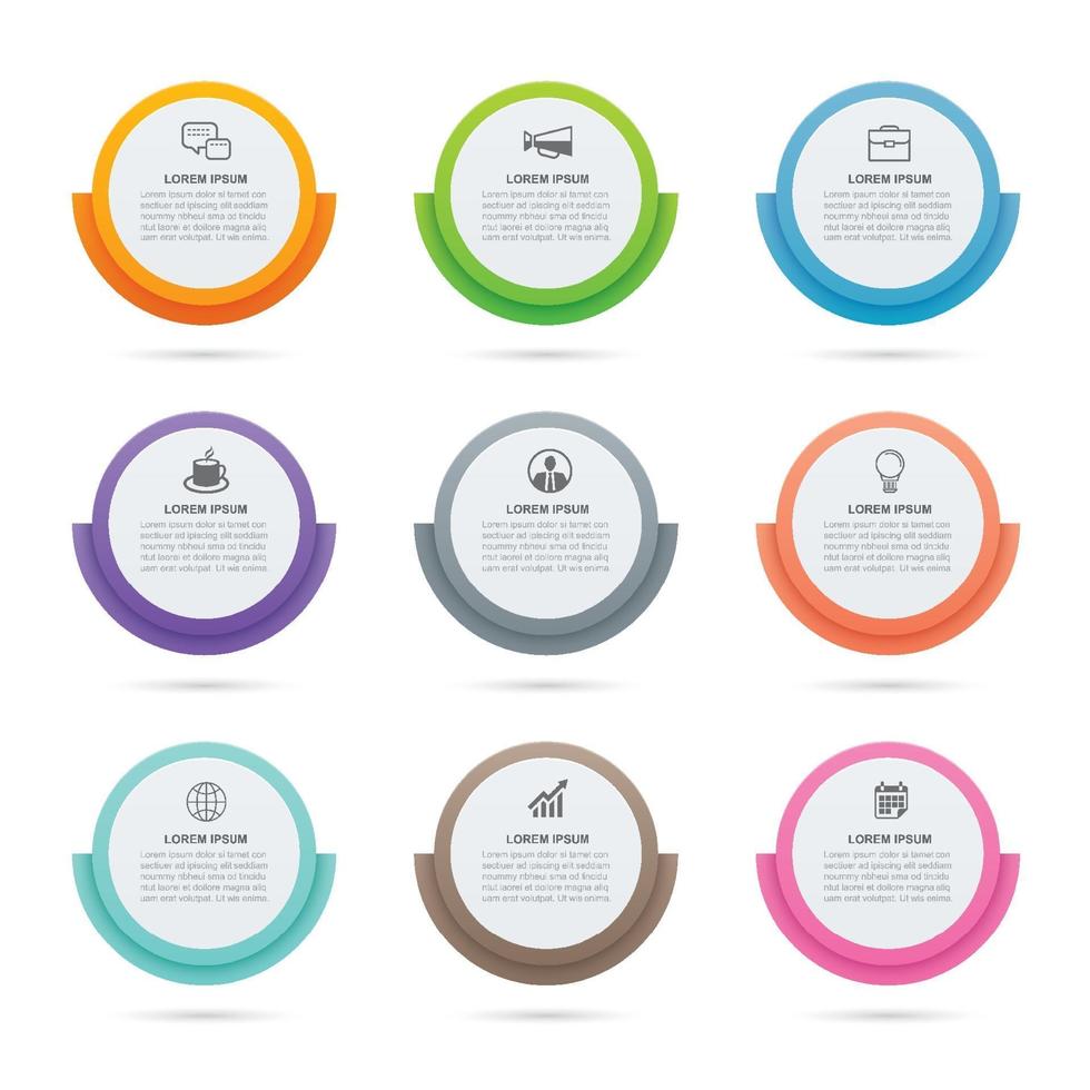 Infographics circle paper index with 9 data template. Vector illustration abstract background. Can be used for workflow layout, business step, banner, web design.