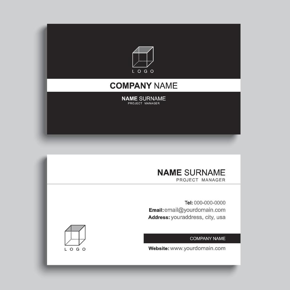 Minimal business card print template design. Black color and simple clean layout. vector