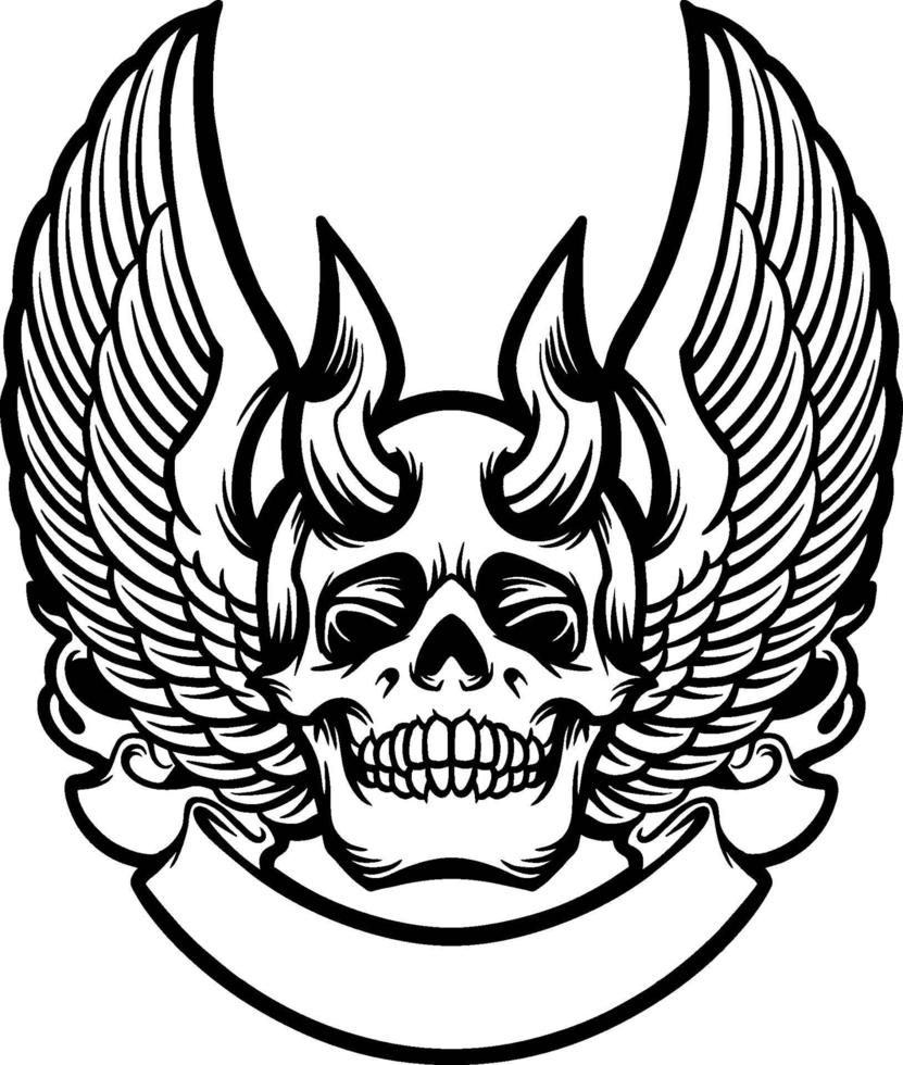 Wing Skull Horned Graphic vector