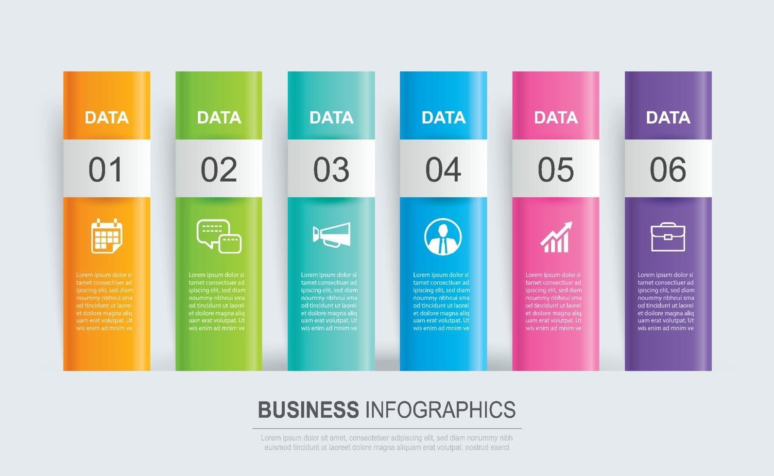 Infographics tab paper index with 6 data template. Vector illustration abstract background. Can be used for workflow layout, business step, banner, web design.