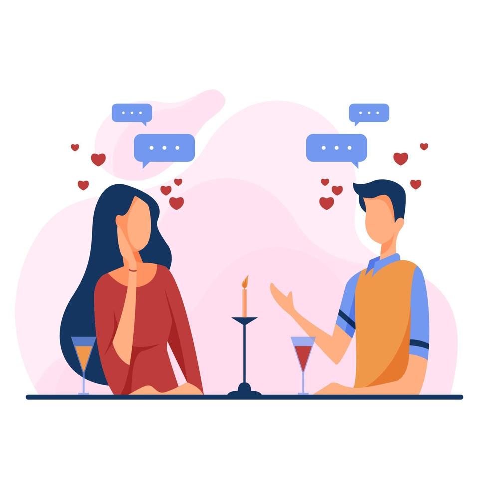 A Couple is Talking about Love. Romantic Dinner with Candle Light vector