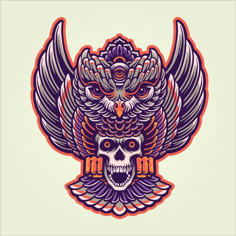 Owl Mystical Skull Illustration vector