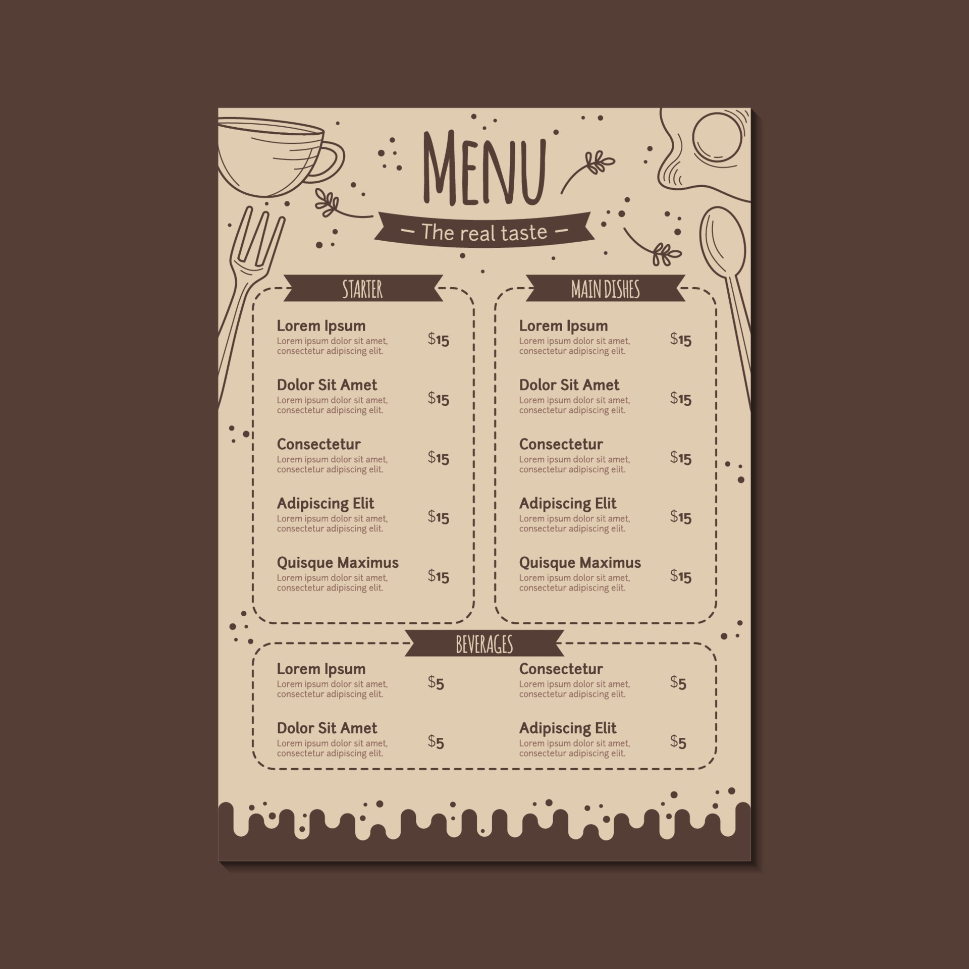 Restaurant Menu Template in Brown with Hand Drawn Style 1997300 Vector