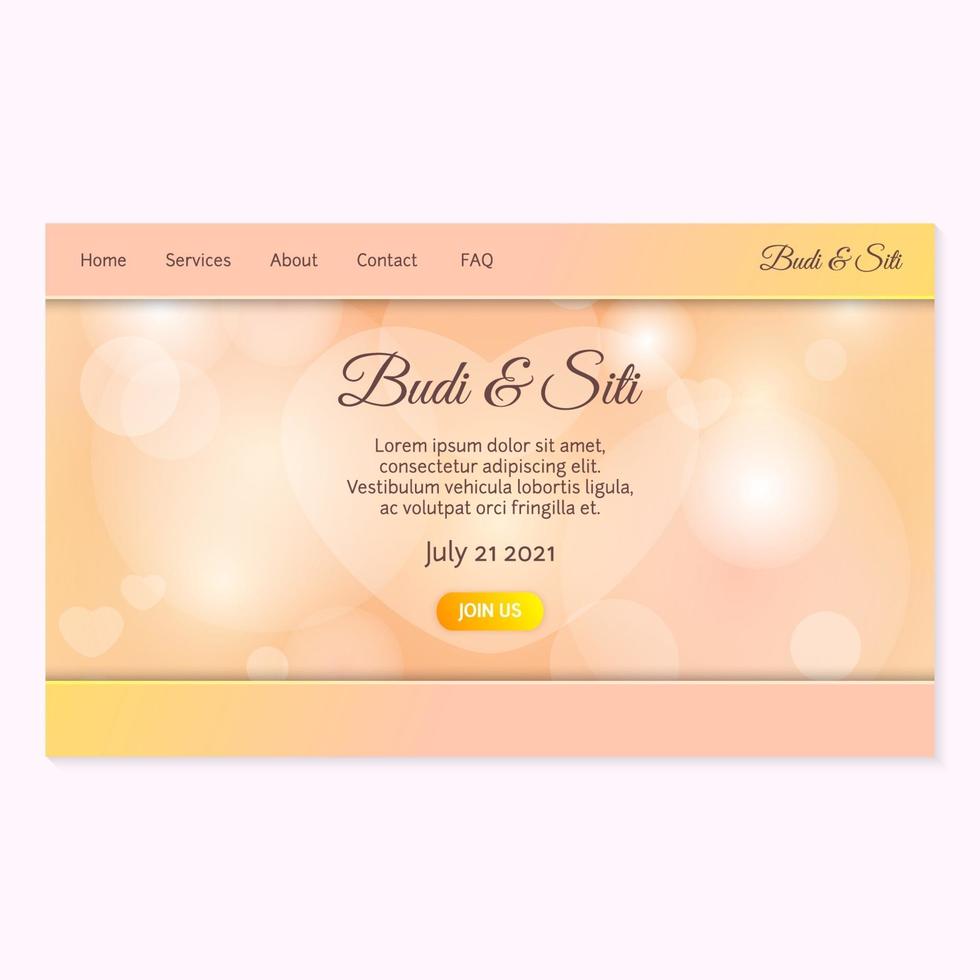 Pink Wedding Landing Page with Bokeh Light Background vector