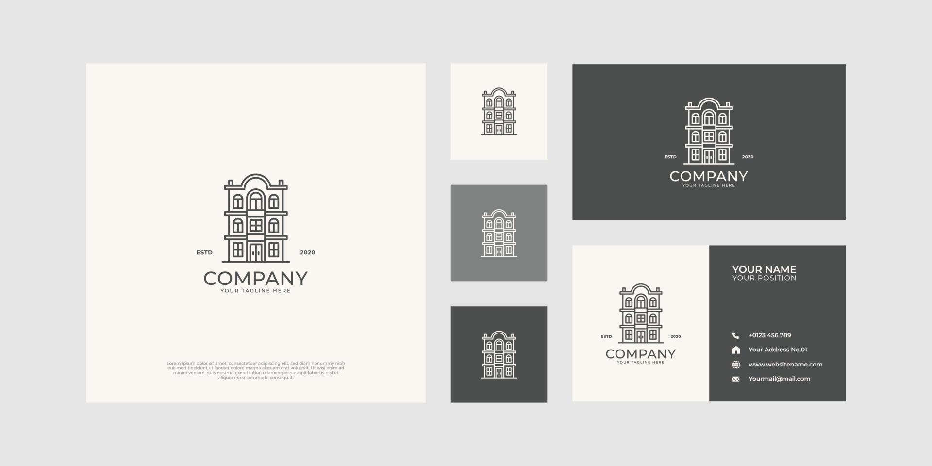 Residential building logo with business card. vector