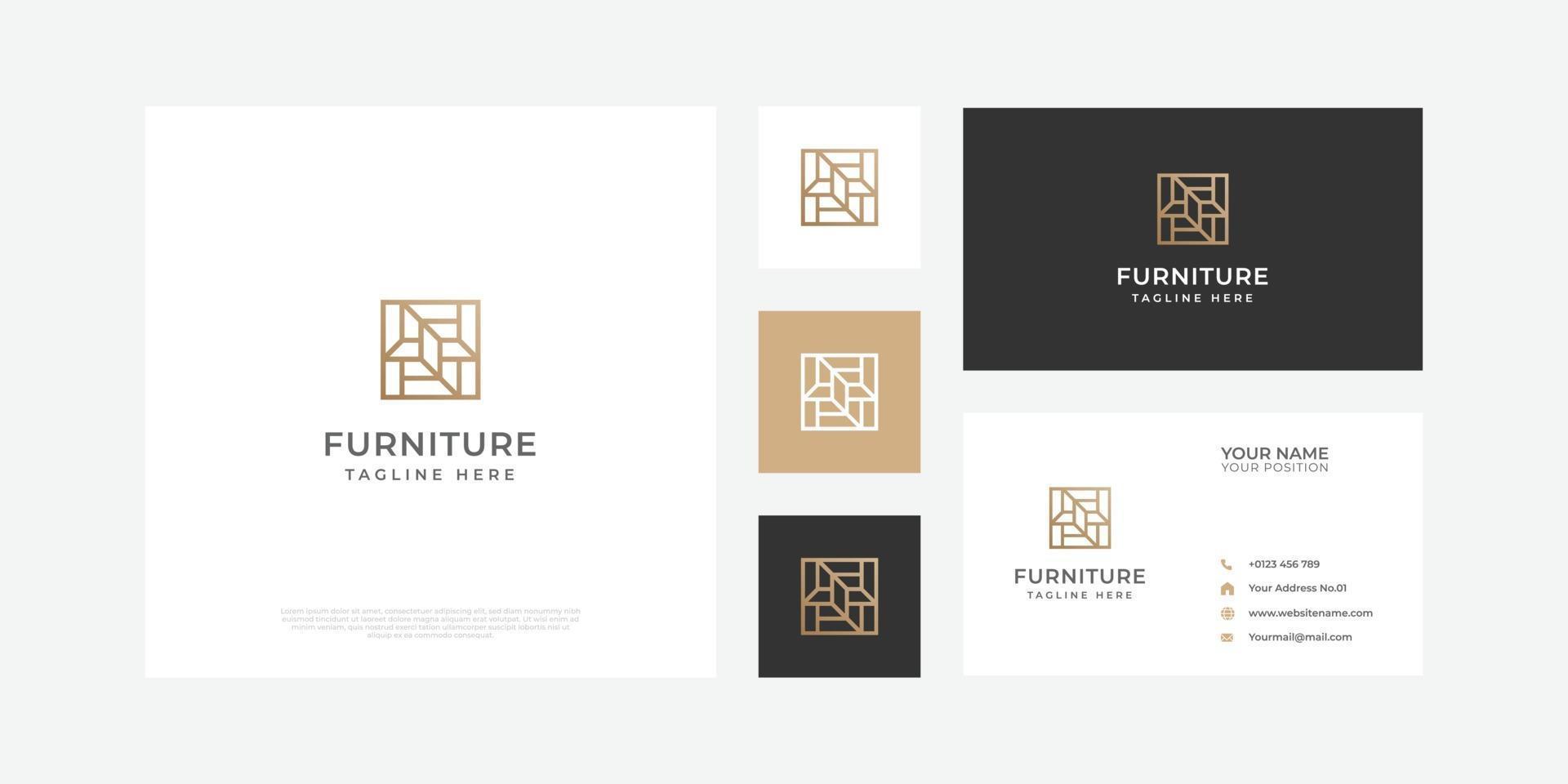 Modern abstract furniture logo with business card. vector